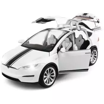 Литой под давлением игрушечный автомобиль Tesla Model X в масштабе 1/24, коллекционные автомобили из сплава с откидным механизмом со звуком и светом, дверь с орлиным крылом, большая игрушечная модель автомобиля Model X 1/24-Size:20*7.5*6.5cm белый