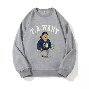 Little Bear 88 Модный принтованный топ, повседневная спортивная одежда на осень и зиму, хлопковая толстовка M чёрный