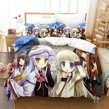 Little Busters! Bedding Set Duvet Cover Pillowcases Twin Full Queen King Boy Girl Kids Bed Linen 3D Anime Duvet Cover Sets EU Single 135x200cm