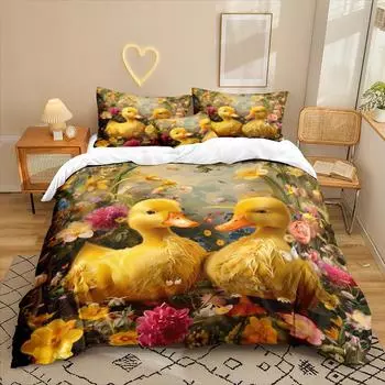 Little Duck Series 3D Digital Printing Three-Piece Bedding Kit Sheet Quilt Cover 90 * 200 two-piece set