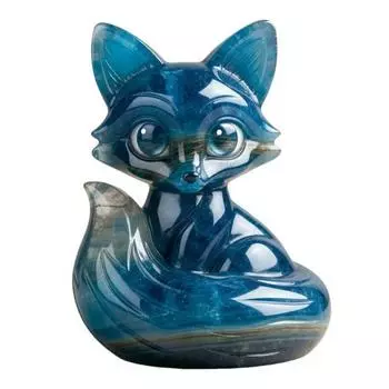 Little Fox Figurine Hand-Carved Healing Guardian Fox Statue Lucky Animal Sculpture Home Office Desktop Decoration Ornament