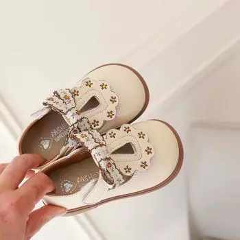 Little Girl Leather Shoes Hollow-out Chic Children s Flats Spring Autumn Kids Fashion Causal Walking Shoes Sweet New Versatile 20 чёрный