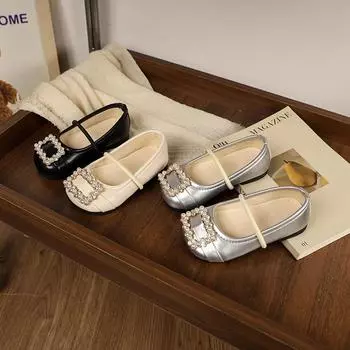 Little Girl Leather Shoes Luxury Rhinestone Children Princess Ballet Shoes Fashion Soft Soled Kids Party Shoes Shallow Versatile 21 чёрный