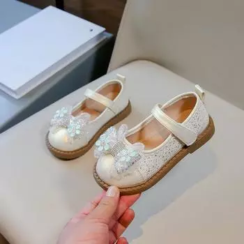 Little Girl Leather Shoes New Autumn Glitter Children Princess Shoes Sweet Fashion Kids Causal Elegant Bowtie Flat Shoes Soft 23 розовый