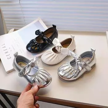 Little Girls Flat Shoes Simple Children Causal Leather Shoes Fashion Classic Pleated Kids School Walking Shoes Spring Autumn 26 бежевый