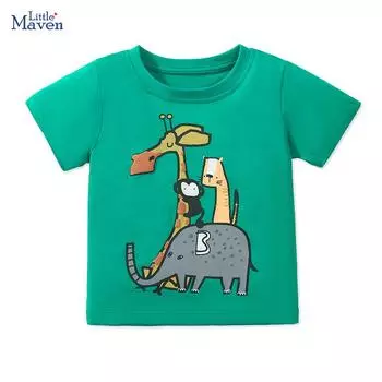 Little Maven 2024 Летняя одежда для малышей Детская одежда Подарки на день рождения Футболки с изображением животных из мультфильмов Одежда для мальчиков 100CM
