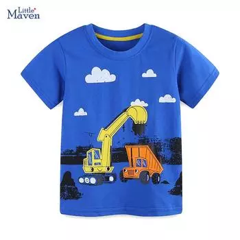 Little Maven 2024 модные летние топы детская одежда футболки мультфильм экскаватор младенец мальчики детская одежда 100CM