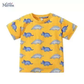 Little Maven Baby Boys Toddlers Детская одежда 2024 Летние подарки на день рождения Мультяшные динозавры Футболки Детская одежда 100CM