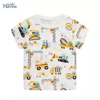 Little maven Летняя одежда на Новый год 2024 для мальчиков, милые футболки с изображением грузовика, топы для детей 2-7 лет 100CM