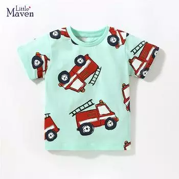 Little maven Одежда для мальчиков-малышей Летние детские топы Футболки Рубашки Одежда с изображением пожарной машины из мультфильмов Детская одежда 2-7 лет 100CM