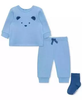Little Me | Девочки 3 шт.. Комплект из толстовки, спортивных штанов и носков с вафельным узором «Медведь» 9 months