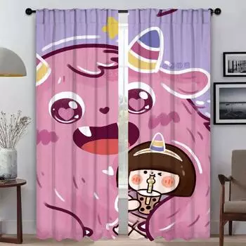 Little Monster Curtains Child Room Tulle for Bedroom Halloween Decoration Shades Home Interior Curtains 2 Pieces Window Curtain W50xH70cmx2pcs-CL