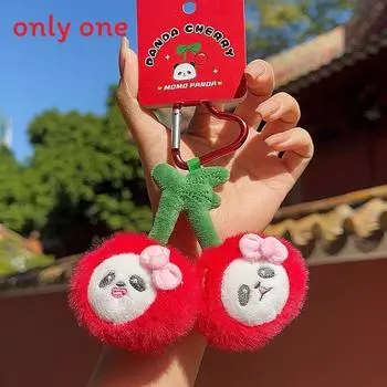 Little Panda Plush Pendant With Cherry Headgear Little Red Riding Hood Cloak Cherry Pendant