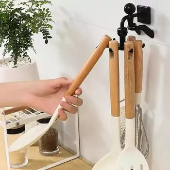 Little People Shaped Rotating Hook Kitchen Storage Rack Non Perforated 360-degree Rotating 6-claw Storage Kitchen Small Objects белый