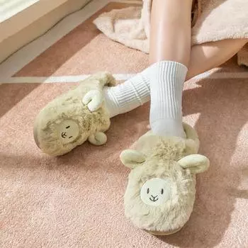 Little sheep cotton slippers female cute girl heart winter indoor home non-slip soft bottom plush couple cartoon cotton mop 36 коричневый