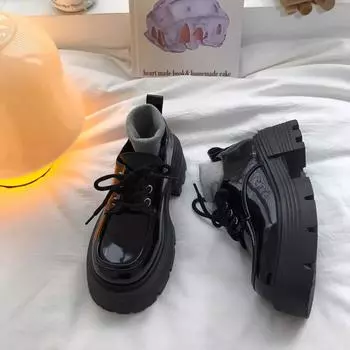 Little sun home, black platform versatile small leather shoes for women 2025 spring chic retro British Japanese jk single shoes 35