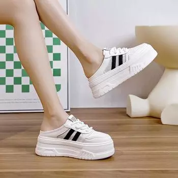 Little white shoes 2024 new spring and autumn versatile height increase muffin thick sole small comfortable sports and leisure bag head half drag 34