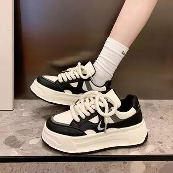 Little white shoes children 2024 new popular platform sports board shoes female Internet celebrity versatile casual fashion spring and summer wom 35 чёрный