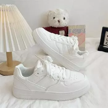 Little white shoes children spring and autumn new school style thick baseplate shoes simple style casual sports women s shoes 35