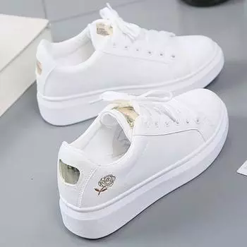 Little White Shoes for Women 2024 Autumn Rose Embroidery Thick Soled Leather Casual Student Board Shoes 35 золотой