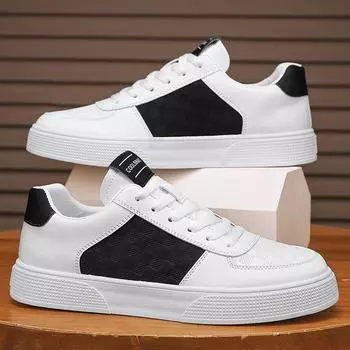 Little White Shoes Leather Surface Breathable And Comfortable Flat-Bottomed Sports Board Shoes Fashionable Low-Top Casual Men S Shoes 39