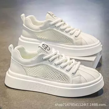 Little white shoes men s 2024 new summer mesh breathable thin mesh shoes youth sports and leisure shell head board shoes 39 чёрный