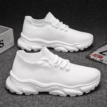 Little white shoes men s 2024 winter new running sports shoes versatile breathable casual mesh socks dad shoes 39 чёрный