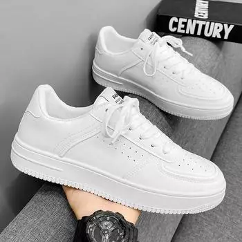 Little White Shoes Men s Spring Breathable Shoes Men s Trend Versatile Men s Shoes 2024 New Student Pure White Sports Board Shoes 44