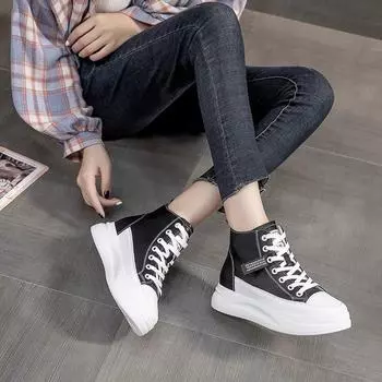 Little white shoes thick-soled red clear fly casual broken size high-top shoes women s spring and autumn thick-soled sports shoes trendy white 35 белый