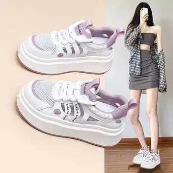 Little white shoes women 2024 new leather thick sole all match casual shoes small breathable inside to increase women s shoes 37