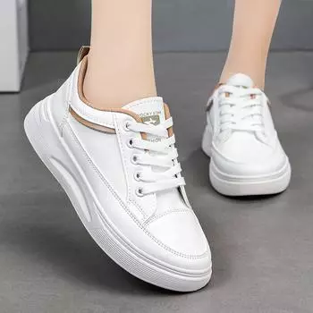 Little white shoes women s 2024 autumn new breathable student board shoes Korean version inner height increase muffin shoes casual board shoes 35