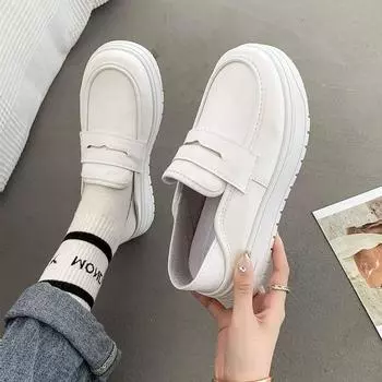Little White Shoes Women s 2024 Spring and Autumn Fashion Soft Leather Shoes Casual Versatile Loafers Platform One Pedal Lazy Shoes 35