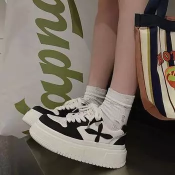 Little white shoes women s 2024 winter new casual fashion showing legs long round head platform shoes heightening board shoes women 35 чёрный