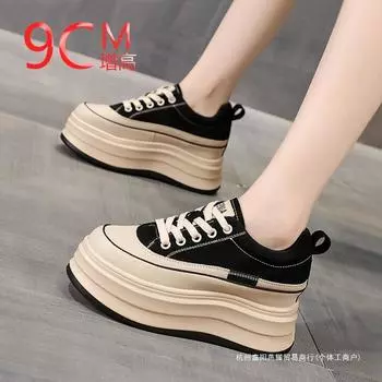 Little white shoes women s 2025 autumn new sponge cake thick-soled Korean version board shoes small man thick-soled inner height increase casual shoes 34