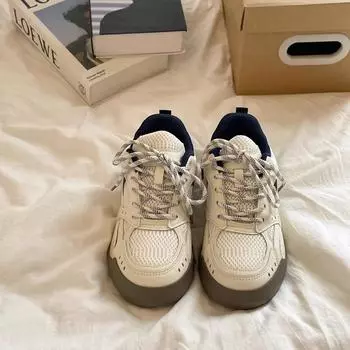 Little white shoes women s 2025 new mesh breathable niche design sense of morality training shoes versatile student sports and leisure shoes 35 серебряный