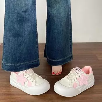 Little White Shoes Women s 2025 Spring and Summer New Casual Sports Board Shoes Bread Shoes Breathable Student Versatile Board Shoes Women 36 розовый