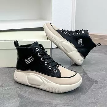 Little white shoes women s autumn 2025 new breathable dad shoes children s thick-soled versatile casual high-top sports women s shoes 35 бежевый