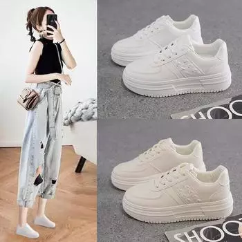 Маленькие белые туфли женские осенние новые студенческие универсальные кожаные туфли корейской версии с одной педалью модные повседневные спортивные туфли для сноуборда 35 белый