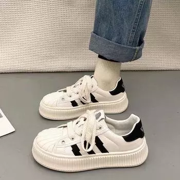 Маленькие белые туфли женские Ins Tide весна и осень новый гонконгский стиль повседневные туфли на платформе печенье туфли 35 белый