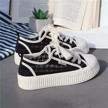 Little white shoes women s mesh breathable hollow 2025 spring and summer versatile thin new thick-soled canvas board shoes ins 35