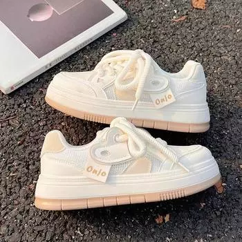 Маленькие белые туфли женские новые весенние и осенние дышащие сетчатые туфли на платформе универсальные нишевые спортивные и досуговые доски 35