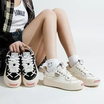 Маленькие белые туфли женские новые весенние и осенние спортивные туфли повседневные туфли на плоской подошве детские модные универсальные студенческие туфли для занятий в сноуборде 35 бежевый
