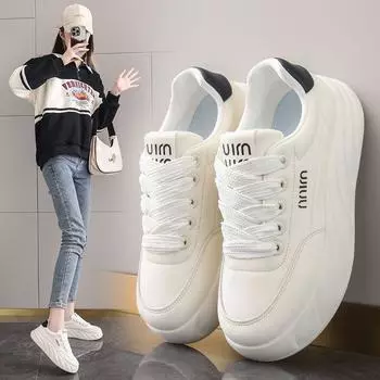 Little white shoes women s sense of stepping on shit in 2024 new spring thick-soled heightened versatile breathable non-slip small sports shoes 35 хаки