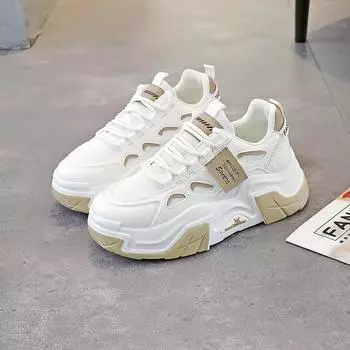 Маленькие белые туфли женские туфли весна 2024 новые на толстой подошве увеличивающие рост спортивные туфли универсальные туфли для папы повседневные женские туфли C10 35