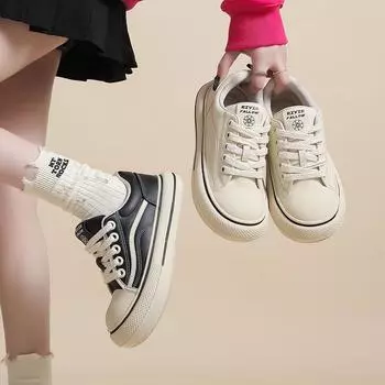 Маленькие белые туфли Женская обувь Повседневные кеды Толстая подошва Увеличение роста Студенческие одинарные туфли Спортивная обувь 35 бежевый