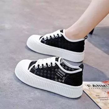 Little white shoes women s shoes summer new mesh breathable mesh shoes hollow thin versatile board shoes T 35 чёрный