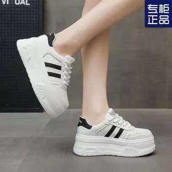 Little white shoes women s shoes versatile thick soles 2025 spring and summer new models increase height, small people show height, sports and leisure 35