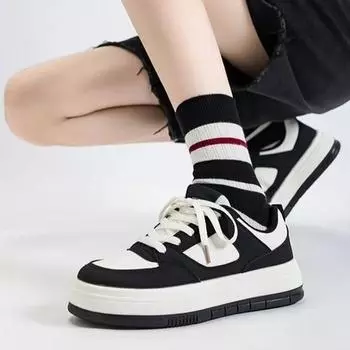 Little white shoes women s single shoes platform-soled sports and leisure board shoes versatile niche ins tide moral training shoes 35 чёрный