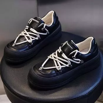 Little white shoes women s spring 2025 new casual flat-bottomed versatile leather women s shoes shallow mouth running height increase single shoes wom 35