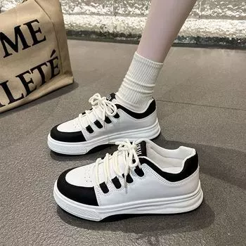 Little white shoes women s spring 2025 new breathable versatile lace-up sports and leisure shoes platform fashion board shoes 35
